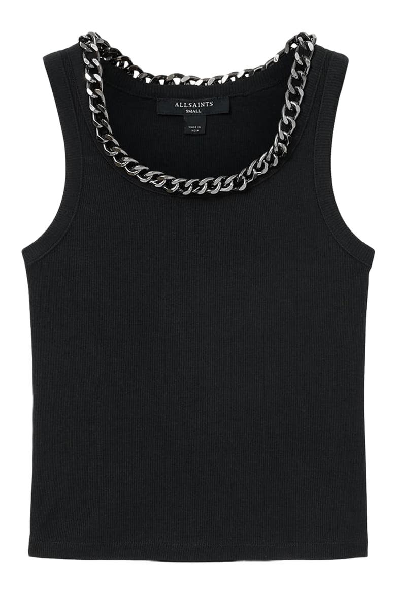 Lucy Chain Embellished Rib Knit Cotton Blend Tank, Alternate, color, BLACK