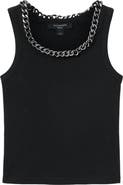 AllSaints Lucy Chain Embellished Rib Knit Cotton Blend Tank