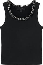 AllSaints Lucy Chain Embellished Rib Knit Cotton Blend Tank