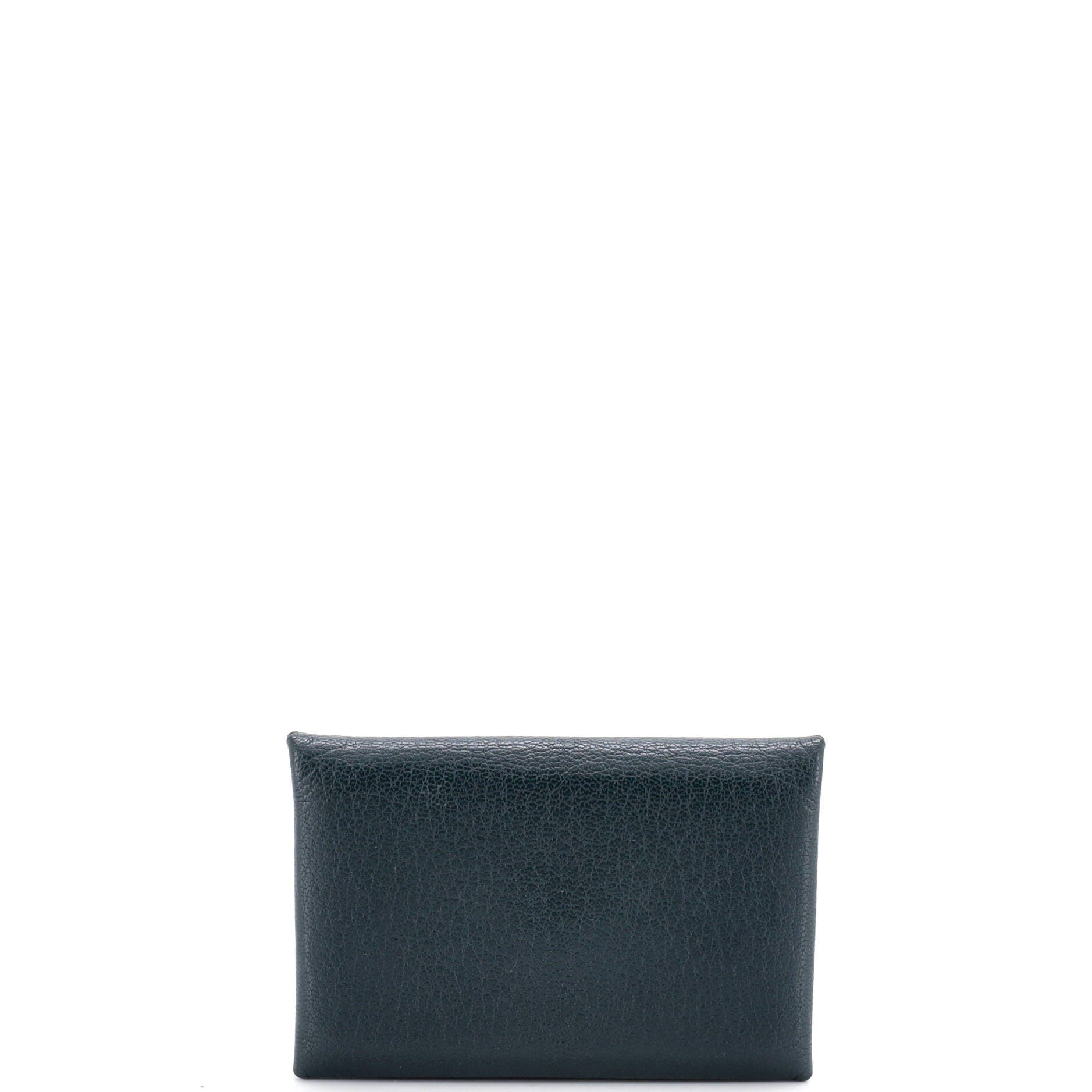 Pre-Owned Hermes Calvi Duo Card Holder Chevre Mysore, Main, color, Vert Rosseau