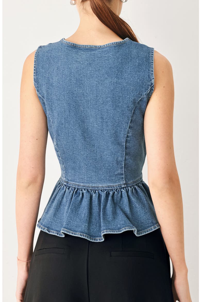Peplum Stretch Denim Vest, Alternate, color, INDIGO