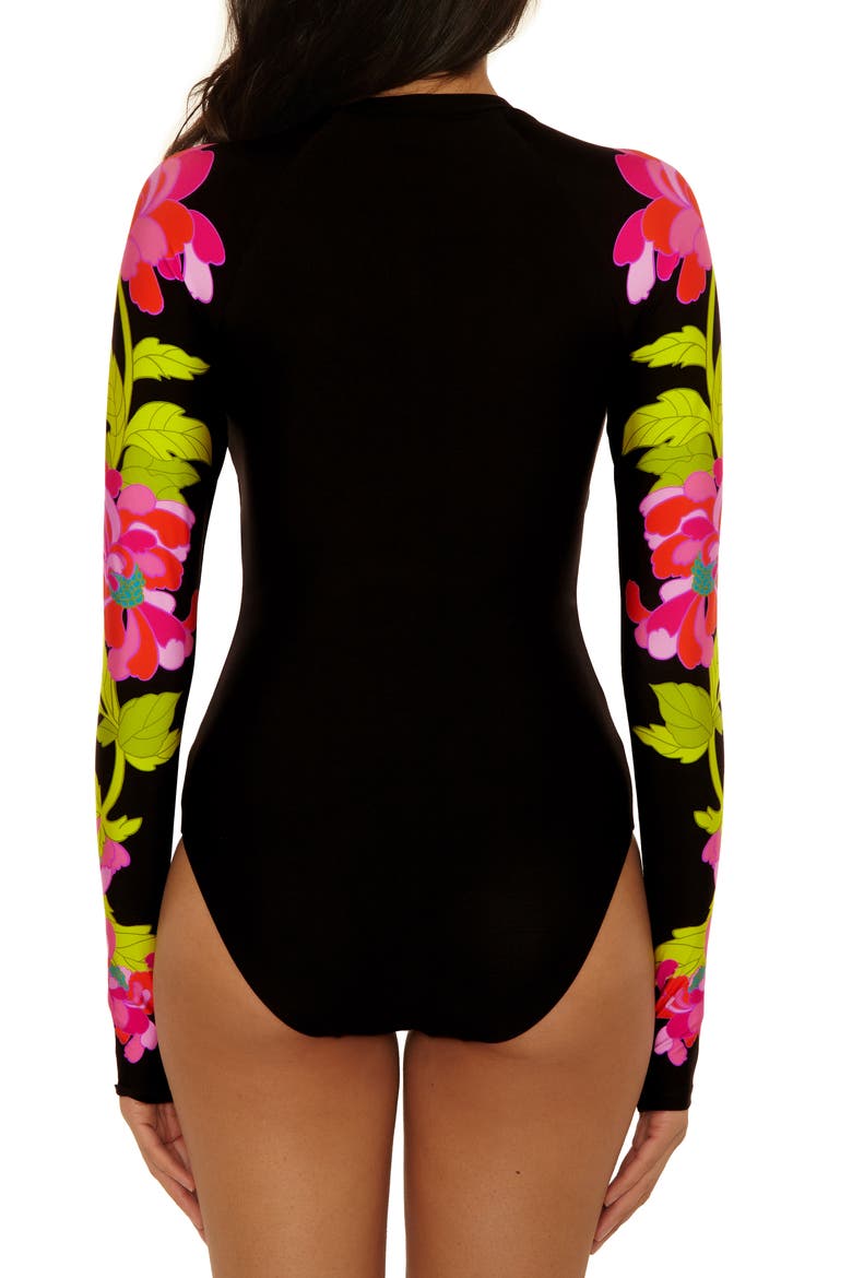 Bougainvillea Long Sleeve UPF 20+ One-Piece Rashguard Swimsuit, Alternate, color, MULTI