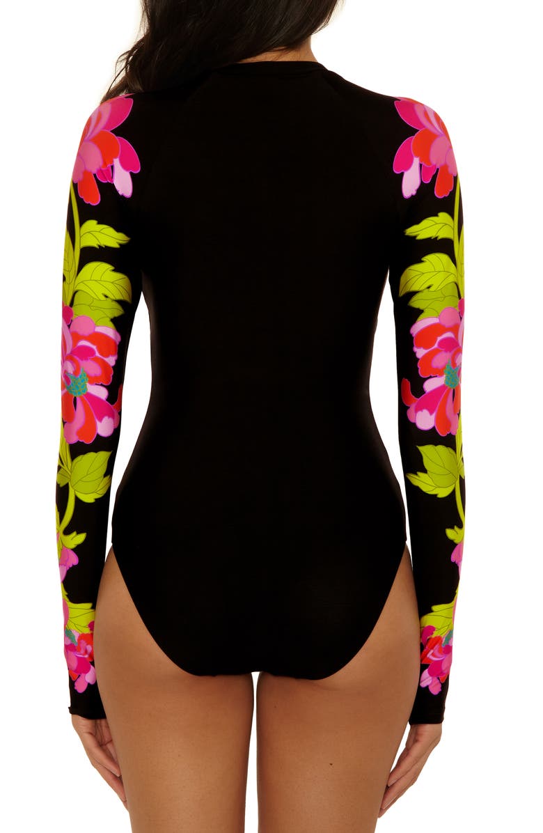 Trina Turk Bougainvillea Long Sleeve UPF 20+ One-Piece Rashguard Swimsuit, Alternate, color, Multi