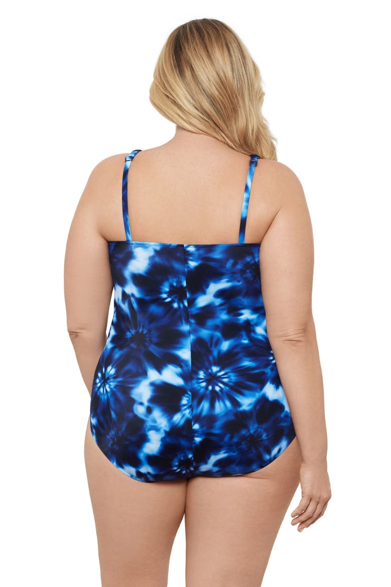 Plus Size V-Neck Surplice Trim Overlay Full Coverage One-Piece Swimsuit, Alternate, color, Chic Tie Dye