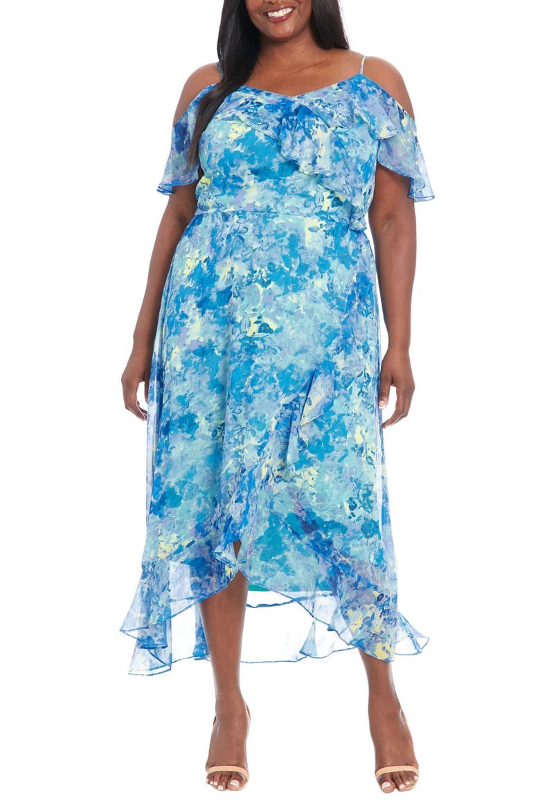Cold Shoulder Faux Wrap Dress, Main, color, AQUA/BLUE