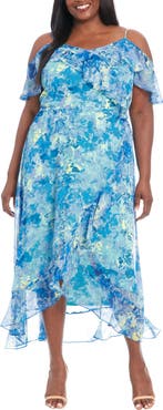 London Times Cold Shoulder Faux Wrap Dress