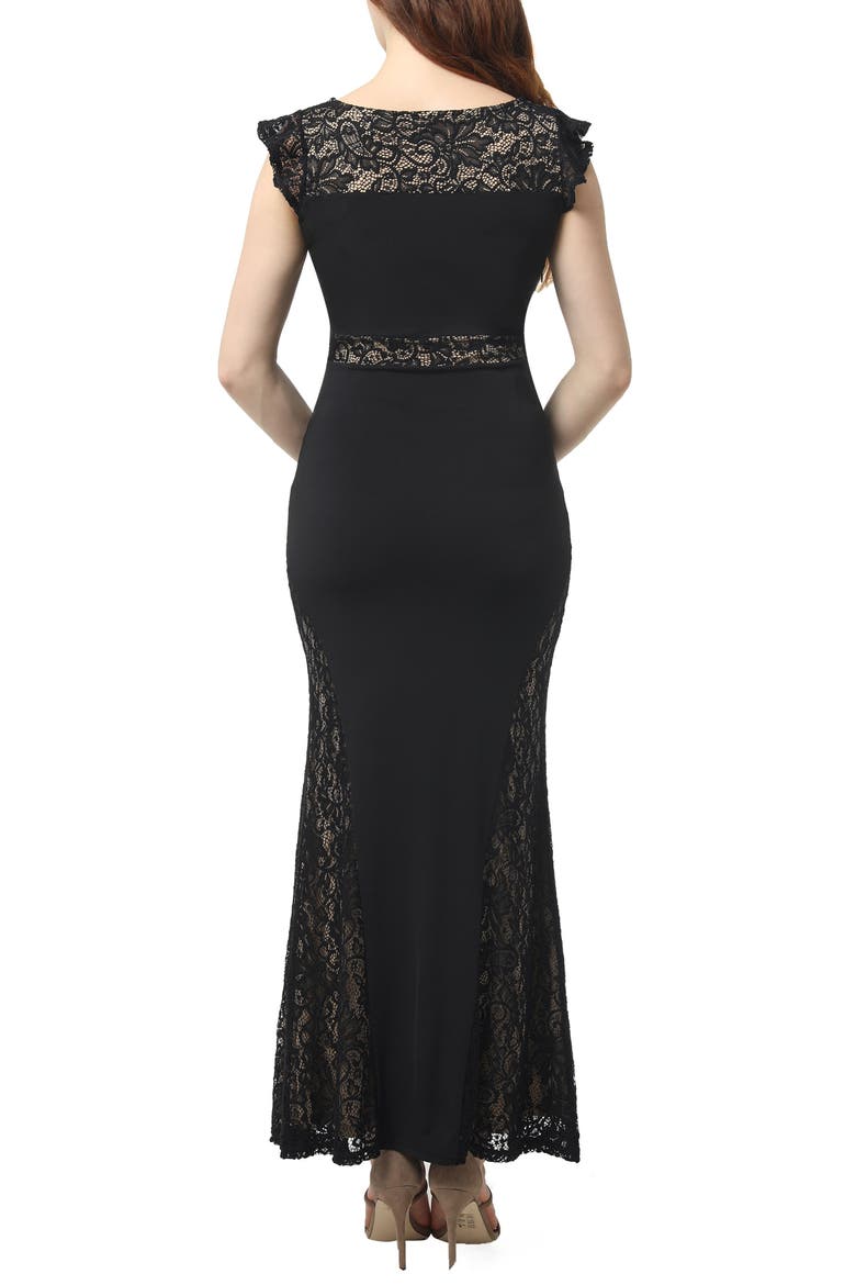 Audrey Lace Trim Maternity Gown, Alternate, color, BLACK