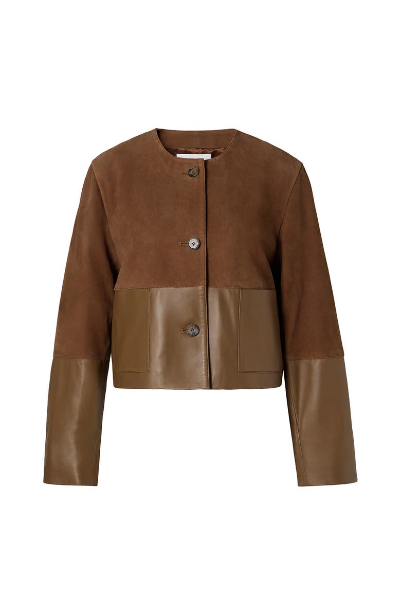 Malina Marcie Suede Leather Cropped Jacket, Alternate, color, Caramel