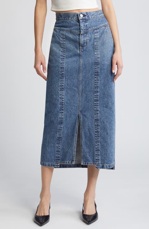 Clovernook High Waist Denim Midi Skirt