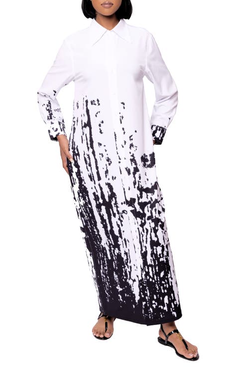 Bali Print Long Sleeve Maxi Shirtdress