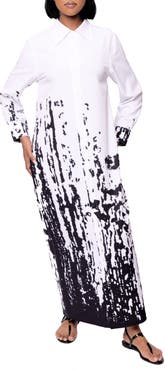 Dai Moda Bali Print Long Sleeve Maxi Shirtdress