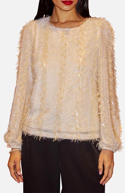 Yumi Hanging Sequin Long Sleeve Top In Neutral