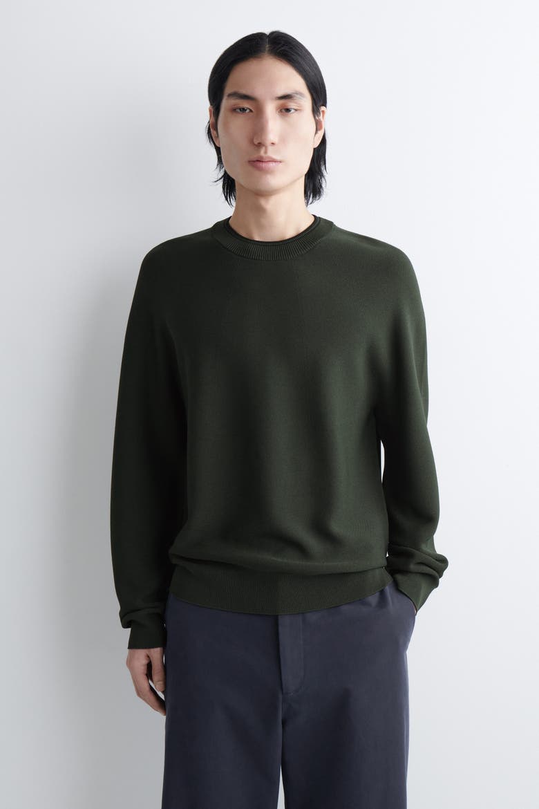 Contrast-Tipped Crew-Neck Sweater, Main, color, GREEN / BLACK