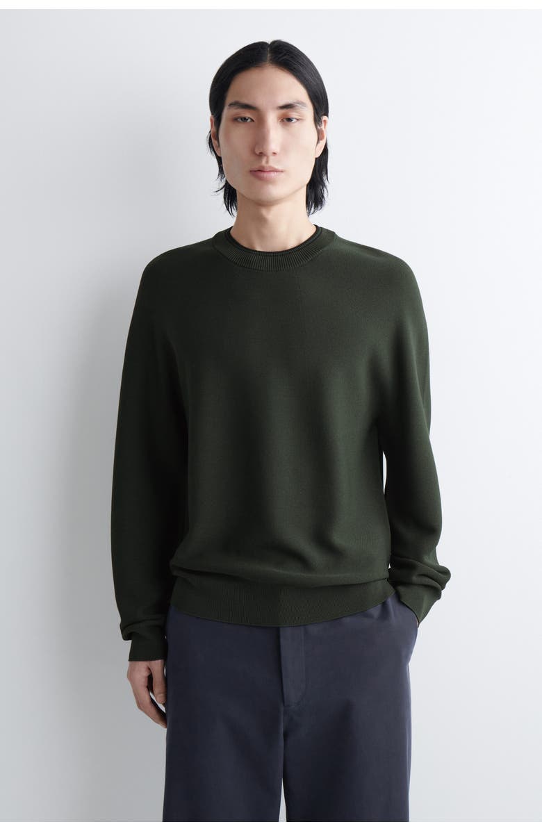 COS Contrast-Tipped Crew-Neck Sweater, Main, color, Green / Black