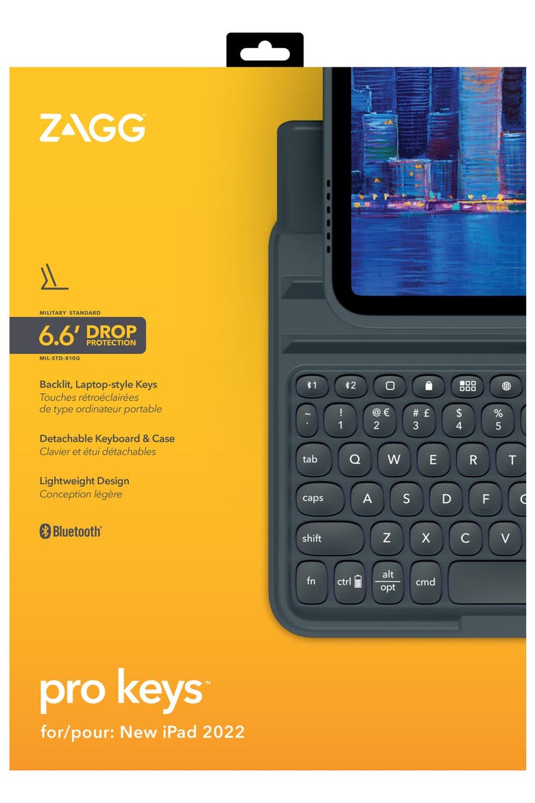 Pro Keys Wireless Keyboard and Detachable Case for Apple iPad 10.9 (2022)  / iPad 11th Gen, Alternate, color, Black