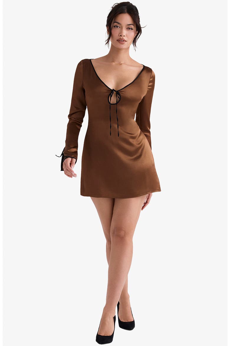 Sakina Long Sleeve Satin Minidress, Alternate, color, COFFEE