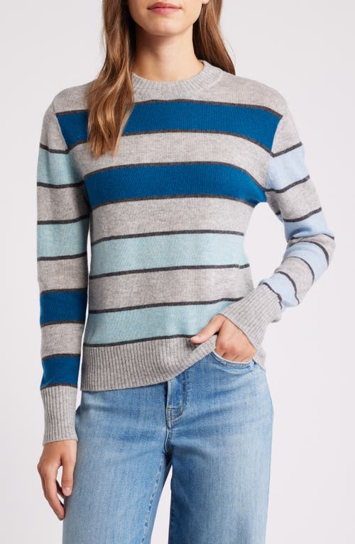 Griffen Stripe Wool & Cashmere Crewneck Sweater in Light Grey Combo 