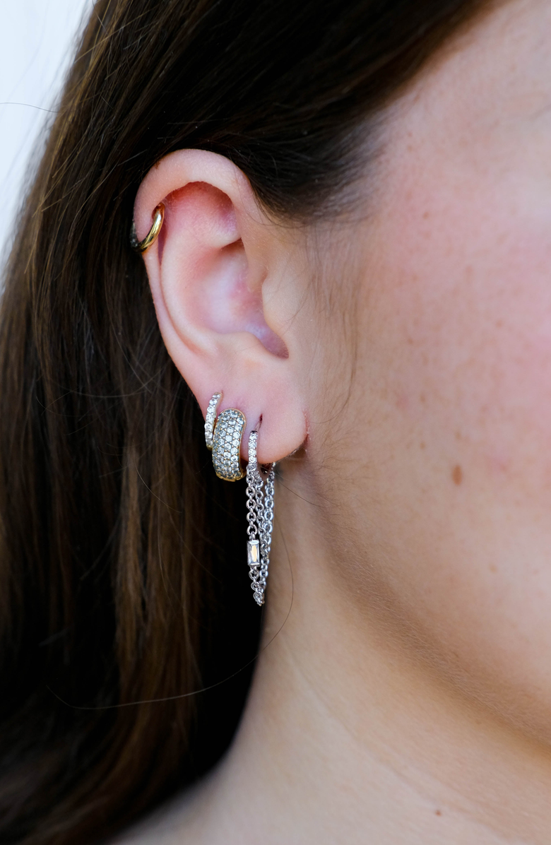 Nickel & Suede Thea Chain Huggies, Alternate, color, Silver