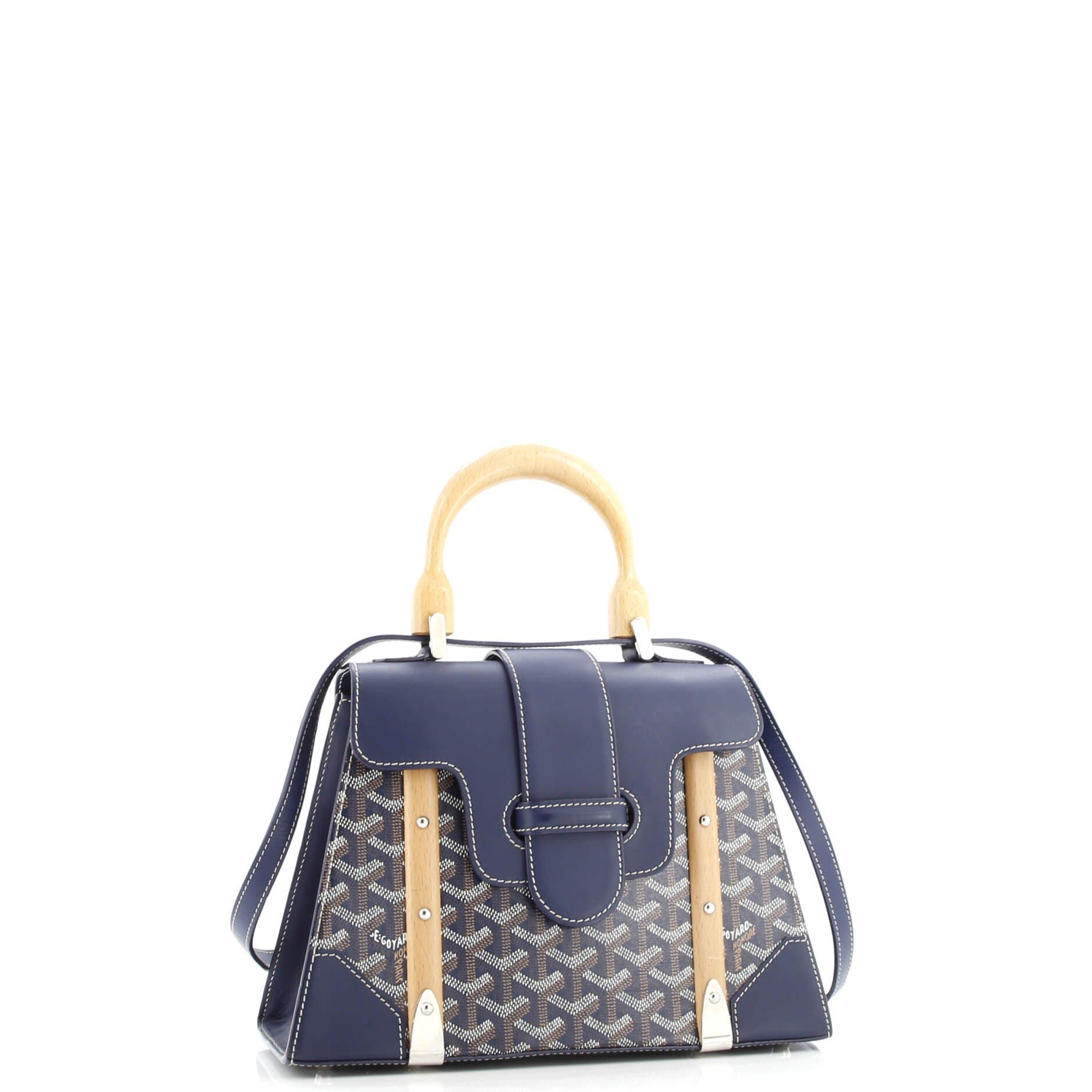Pre-Owned Goyard Saigon Top Handle Bag Coated Canvas with Leather PM, Alternate, color, Blue