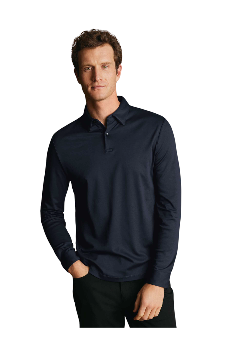 Long Sleeve Jersey Polo, Main, color, Navy