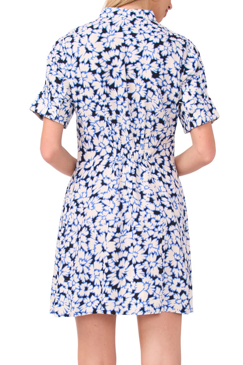 Floral V-Neck Dress, Alternate, color, RICH BLACK/ WHITE/ BLUE