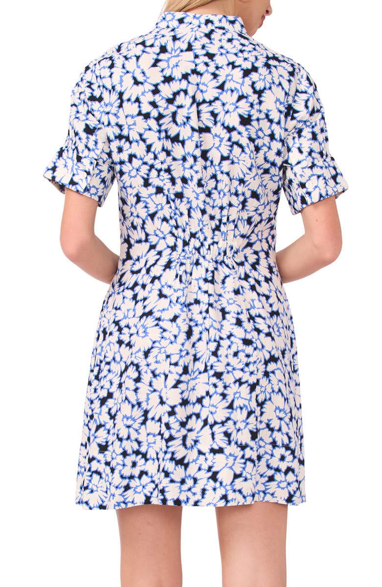 Vince Camuto Floral V-Neck Dress, Alternate, color, Rich Black/ White/ Blue