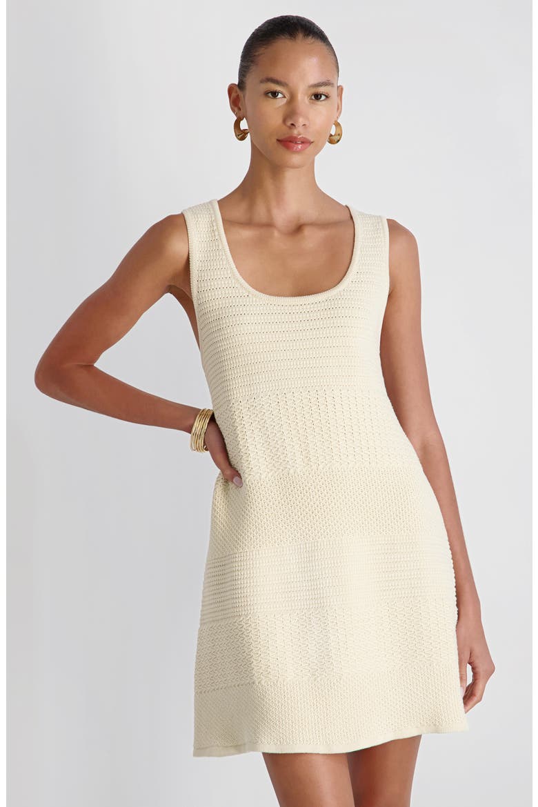 Mozart Mixed Stitch Sleeveless Minidress, Alternate, color, ECRU