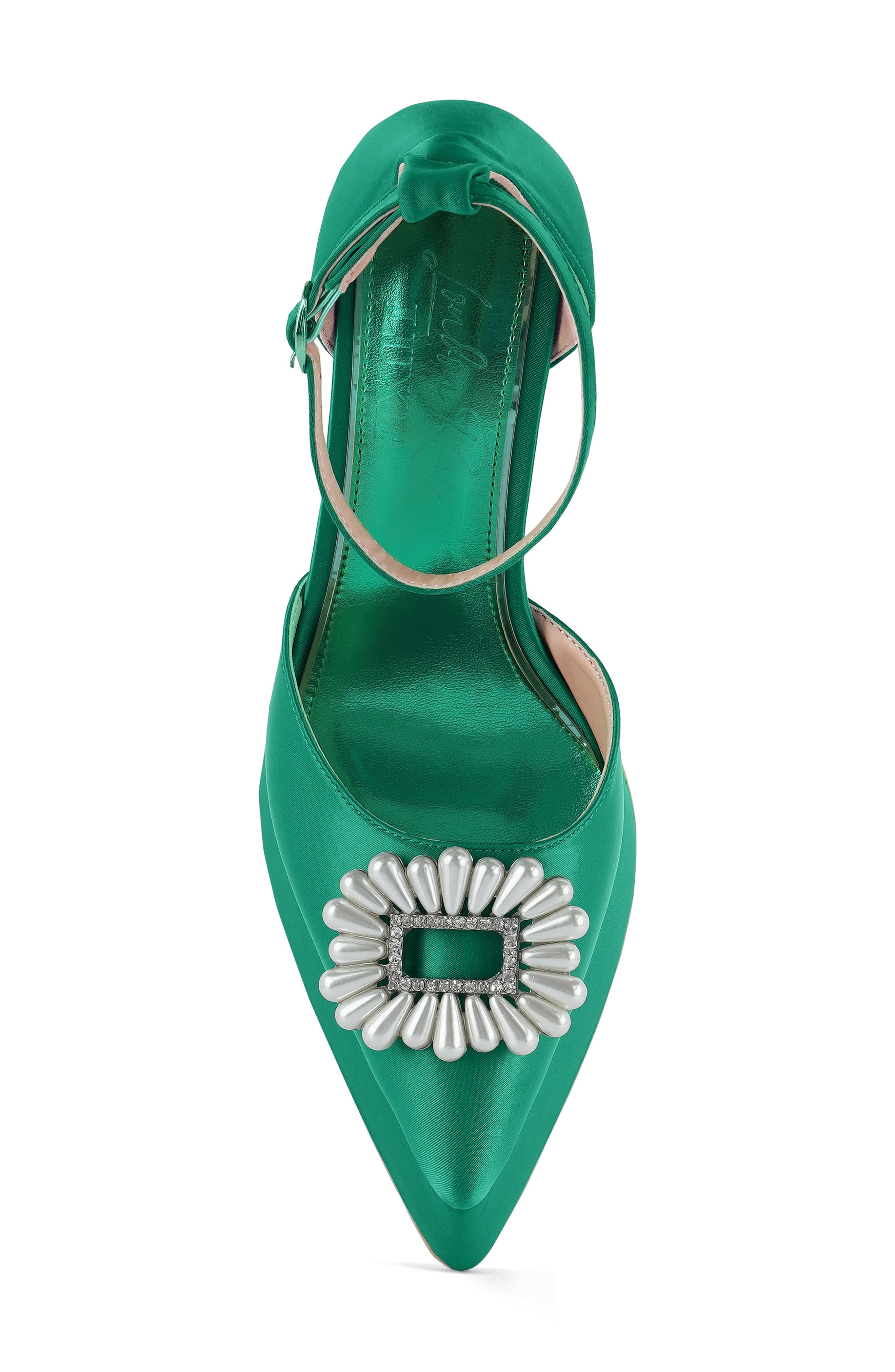 Maeissa Pearly Brooch Ankle Strap Platform Pump, Alternate, color, GREEN