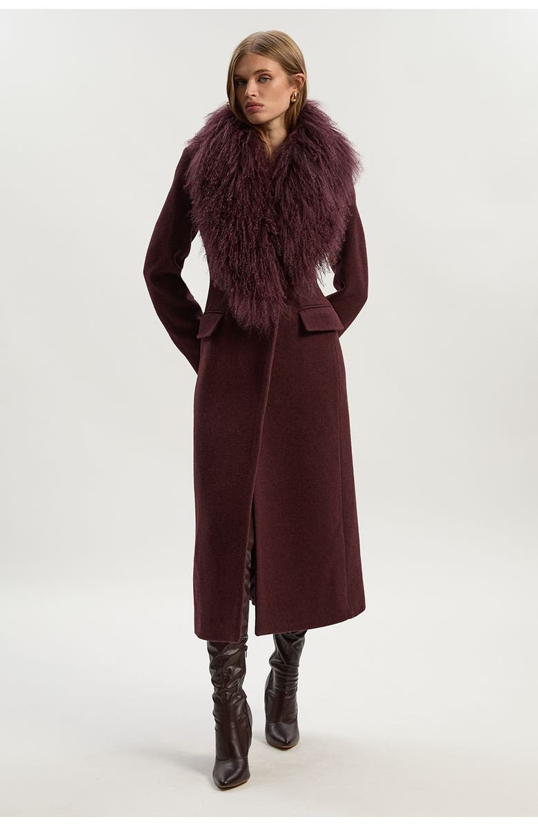 Karen Millen Wool Detachable Collar Midi Coat, Main, color, Burgundy
