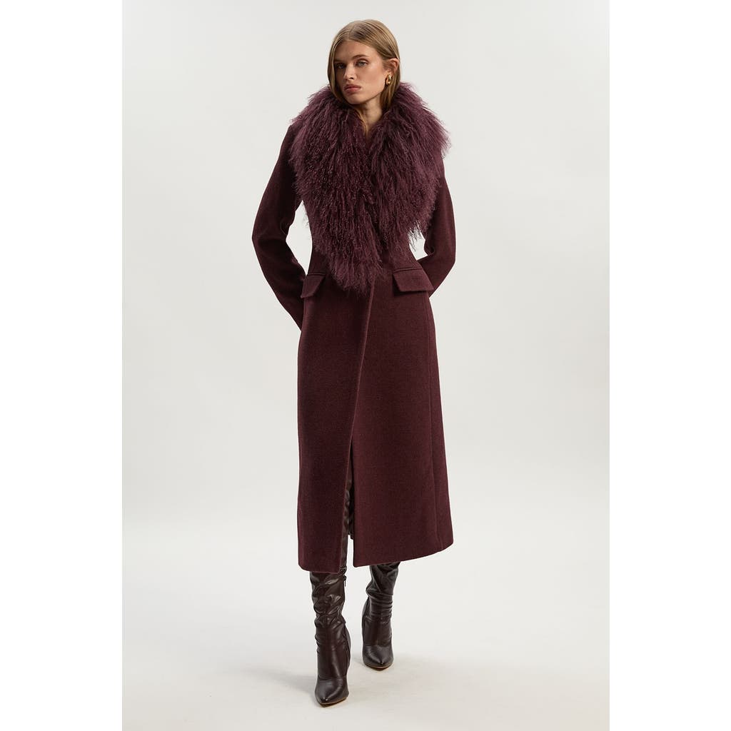 Karen Millen Wool Detachable Collar Midi Coat In Burgundy