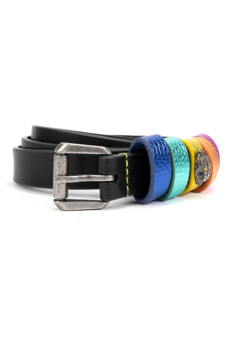 Rainbow Keeper Leather Belt, Main, color, BLACK/ ANTIQUE SILVER