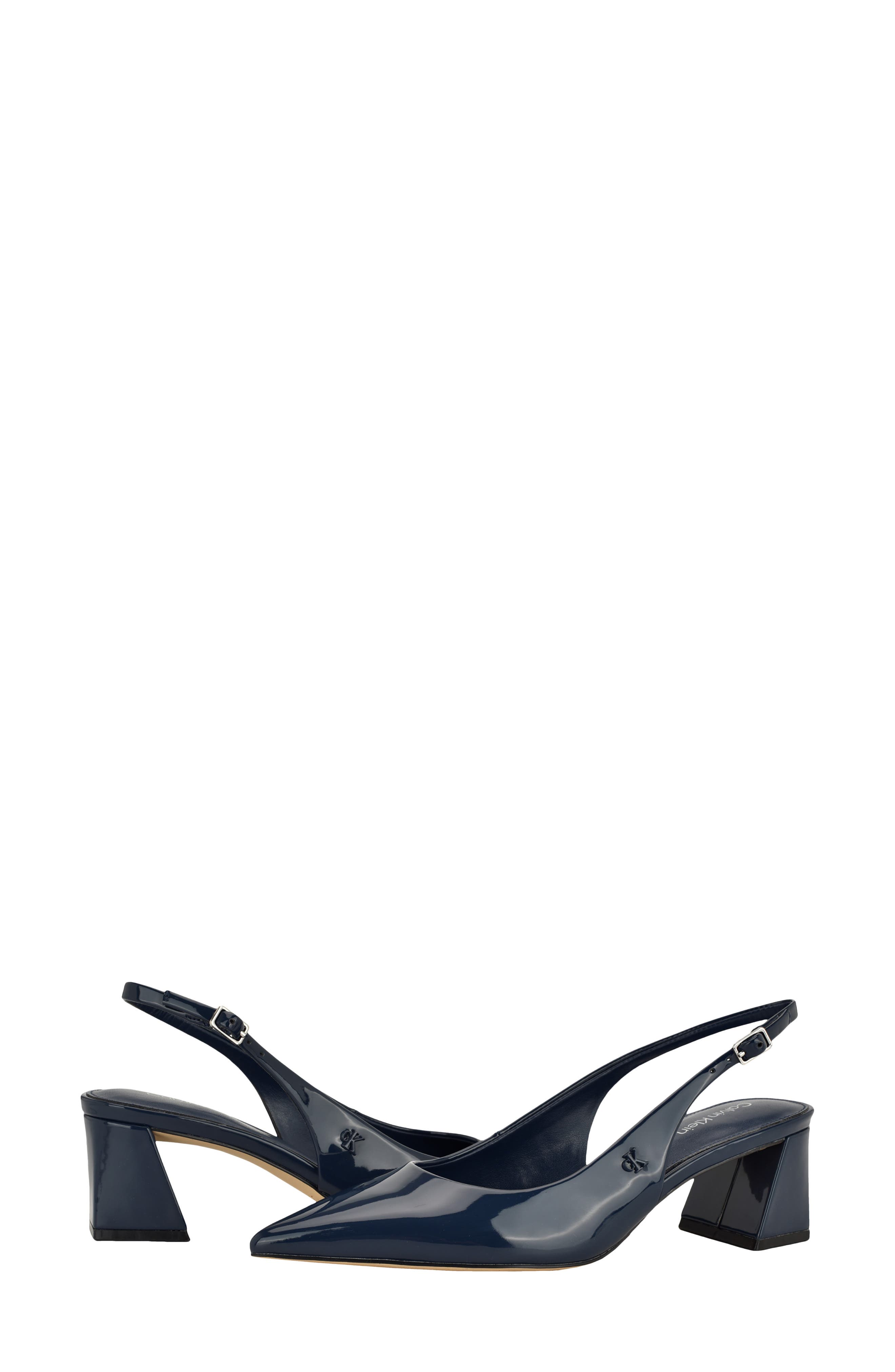 Sarra Slingback Pointed Toe Pump, Alternate, color, NAVY PATENT