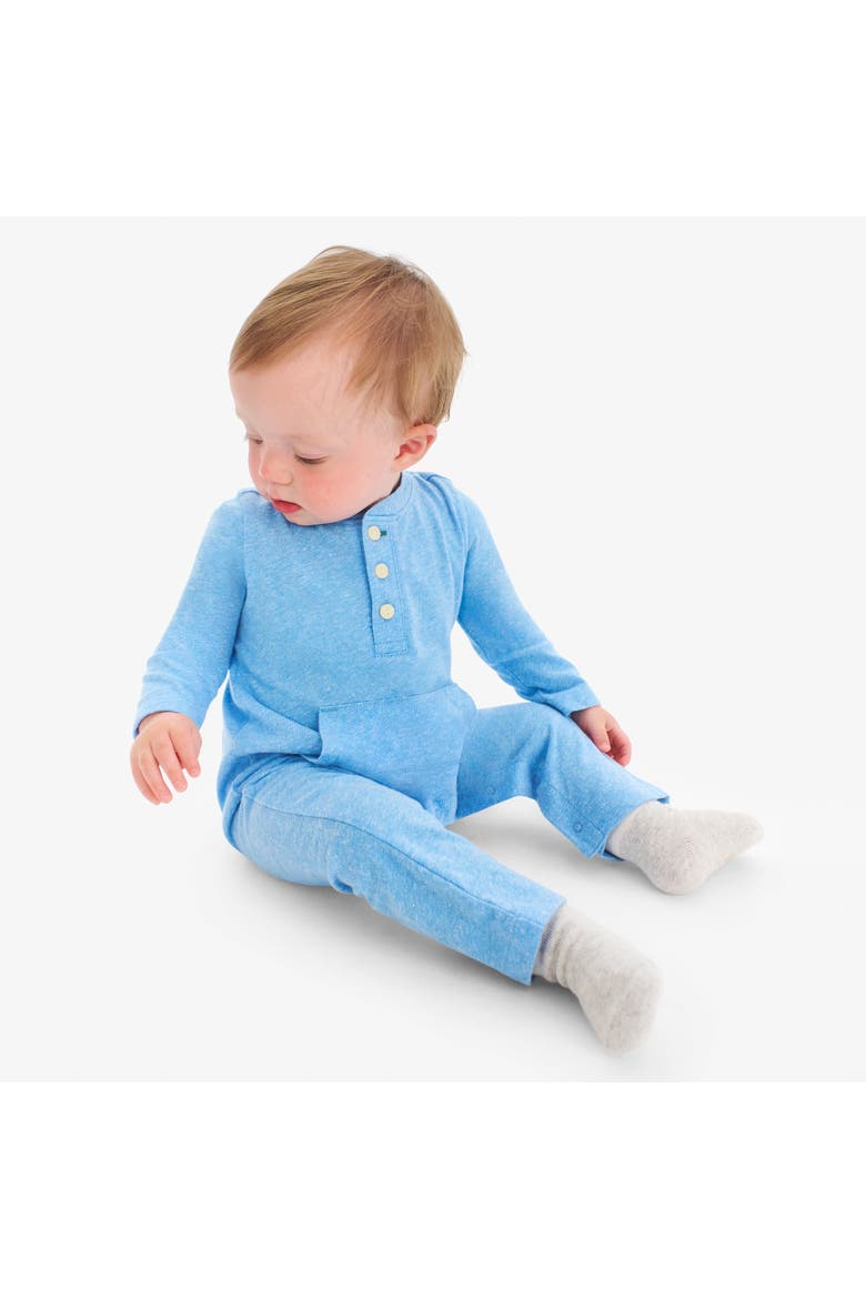 Baby Heathered Henley Romper, Alternate, color, Cornflower