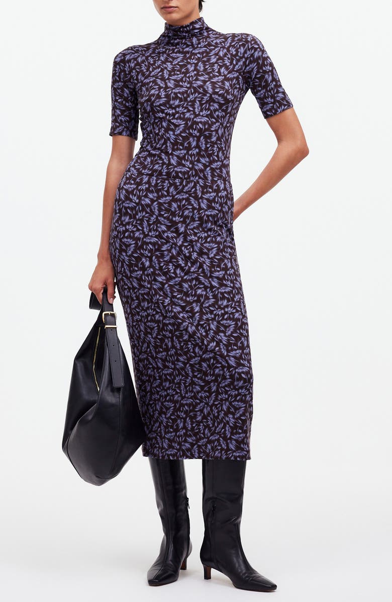 Madewell Floral Drapey Pull-On Midi Skirt, Main, color, Dark Carob 1