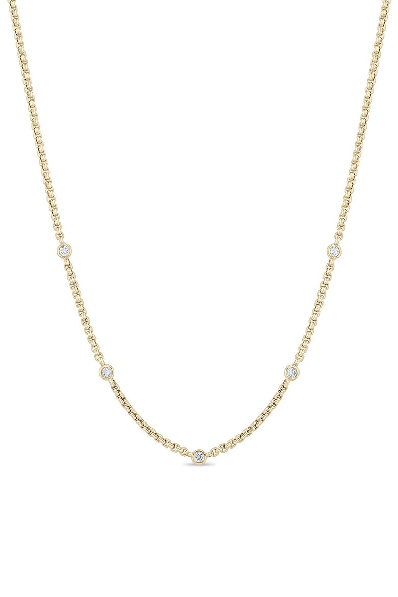 14K Gold Floating Diamond Small Box Chain Station Necklace, Main, color, 14K YELLOW GOLD