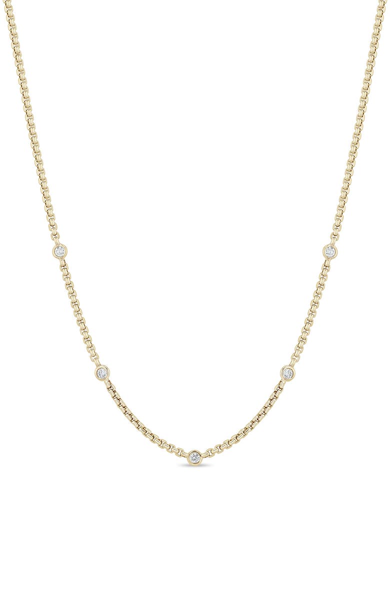 Zoë Chicco 14K Gold 5-Diamond Box Necklace, Main, color, 14K Yellow Gold