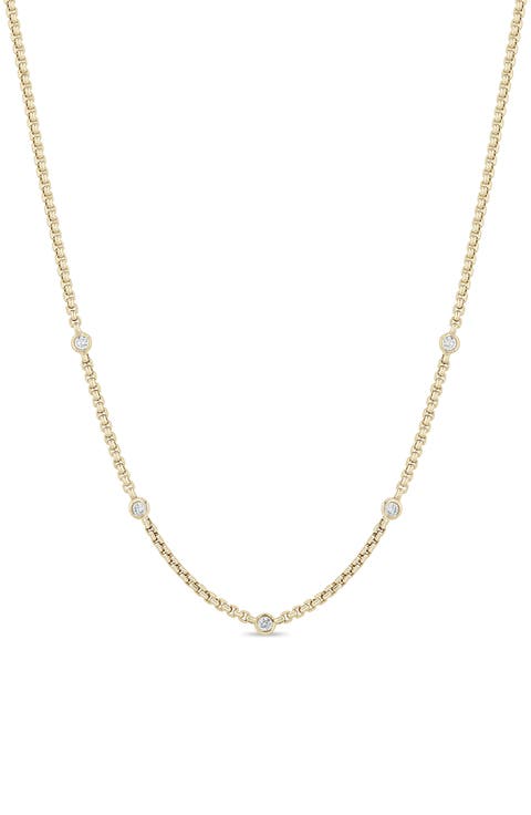 14K Gold 5-Diamond Box Necklace