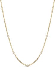Zoë Chicco 14K Gold Floating Diamond Small Box Chain Station Necklace