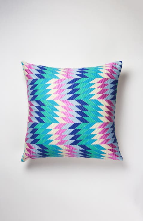 Almolonga Blue Diamond Handwoven Brocade Cotton Throw Pillow