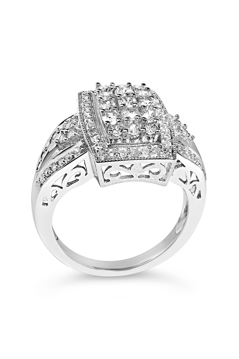 10K Gold 1.0 Ctw Diamond Cluster Halo Flared Band Cocktail Ring, Alternate, color, White Gold