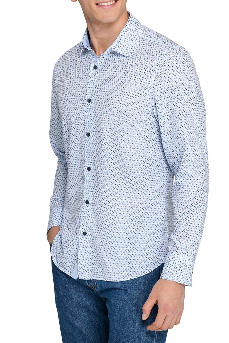 Slim Fit Round Geometric Stretch Button-Up Shirt, Alternate, color, WHITE/ BLUE
