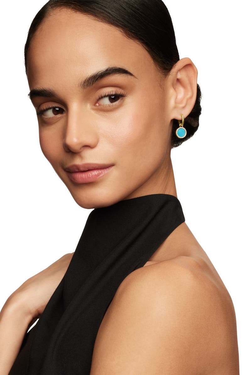 David Yurman Petite DY Elements<sup>®</sup> Drop Earrings in 18K Yellow Gold with Turquoise and Pavé Diamonds, Alternate, color,