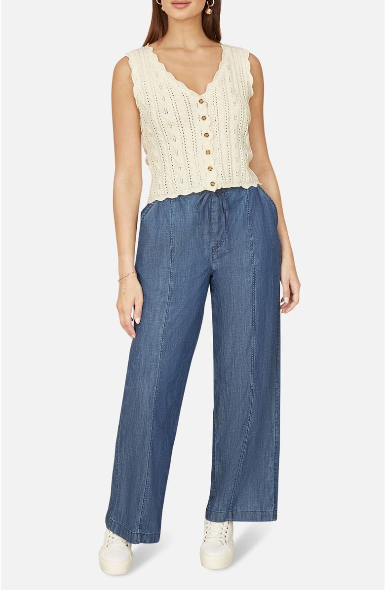 Yumi V Neck Button Down Crochet Knitted Top, Alternate, color, Ivory