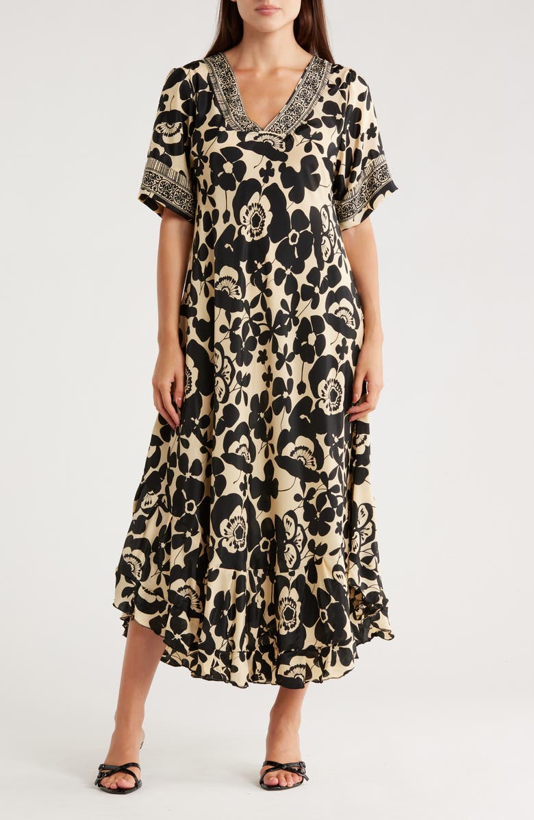 La Fiorentina Floral V-Neck Midi Dress, Main, color, 