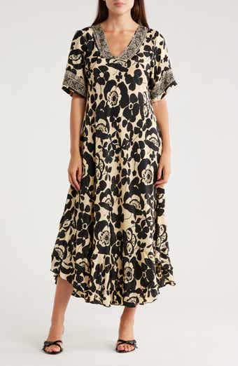 La Fiorentina Floral V-Neck Midi Dress