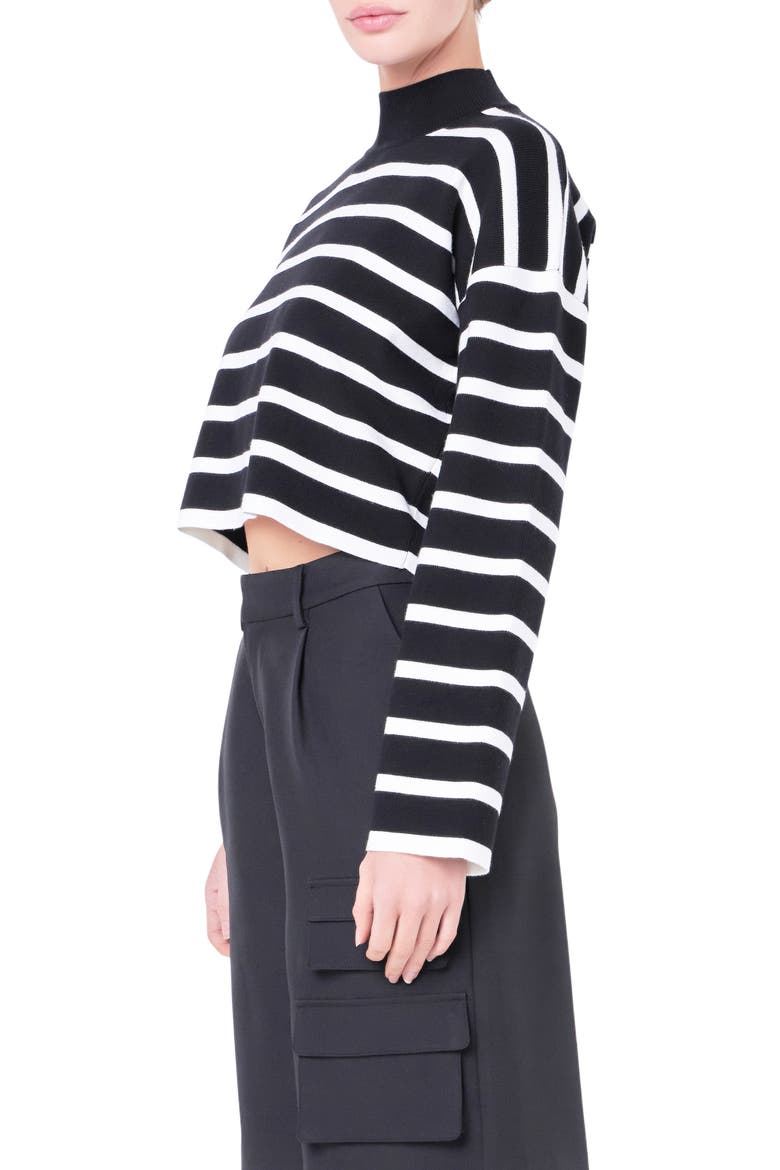 Stripe Turtleneck Crop Sweater, Alternate, color, BLACK/ WHITE