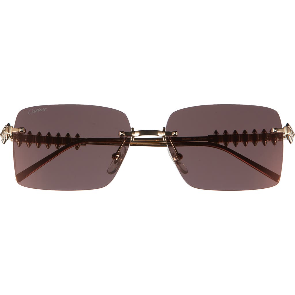 Cartier 58mm Rimless Rectangular Sunglasses In Gold/brown