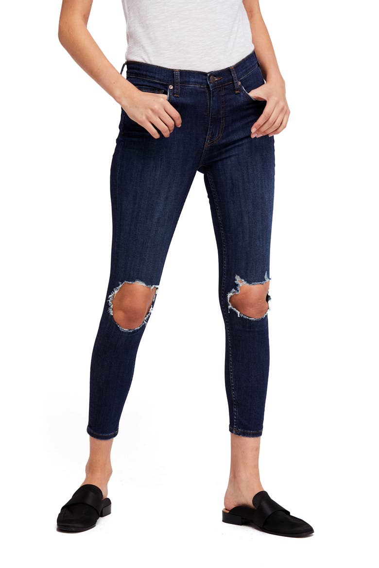 We the Free by Free People High Waist Ankle Skinny Jeans, Main, color, DARK BLUE