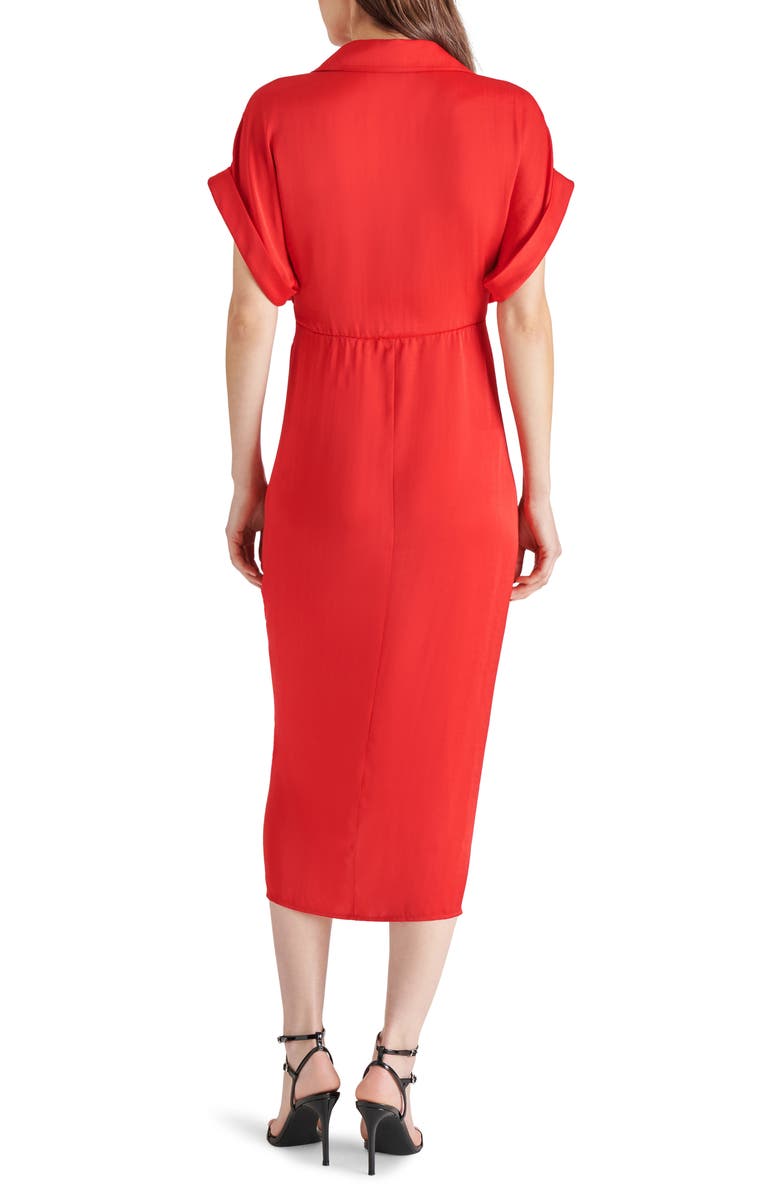 Steve Madden Tori Tie Waist Satin Midi Shirtdress, Alternate, color, Red