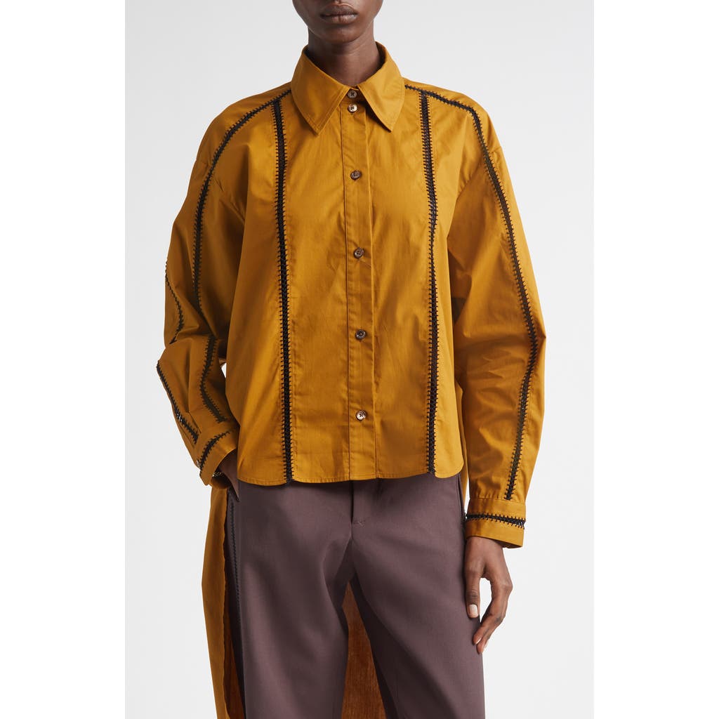 Diotima Morning Embroidered Cotton Shirt In Gold